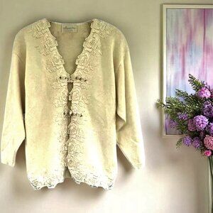 Vintage Lynn Yang Magnet Art Crochet Embellished Cardigan